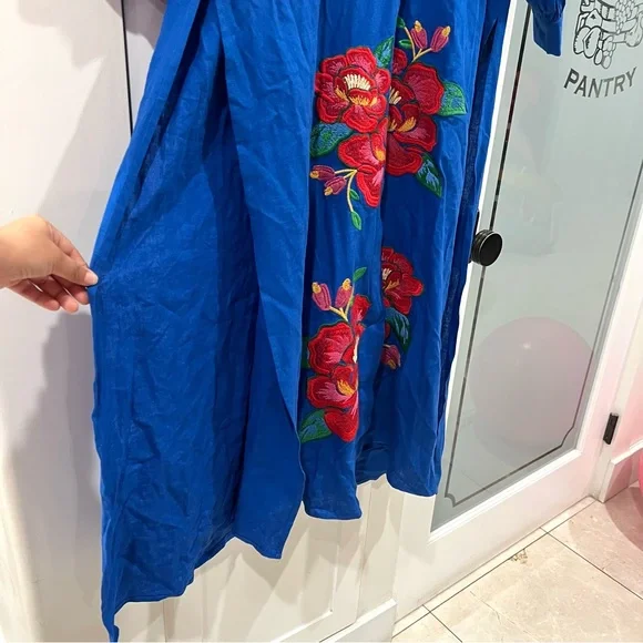 FINAL PRICE NEW NWT FARM Rio Flowerful Rio Embroidery Linen Kaftan Midi Dress - Picture 6 of 13
